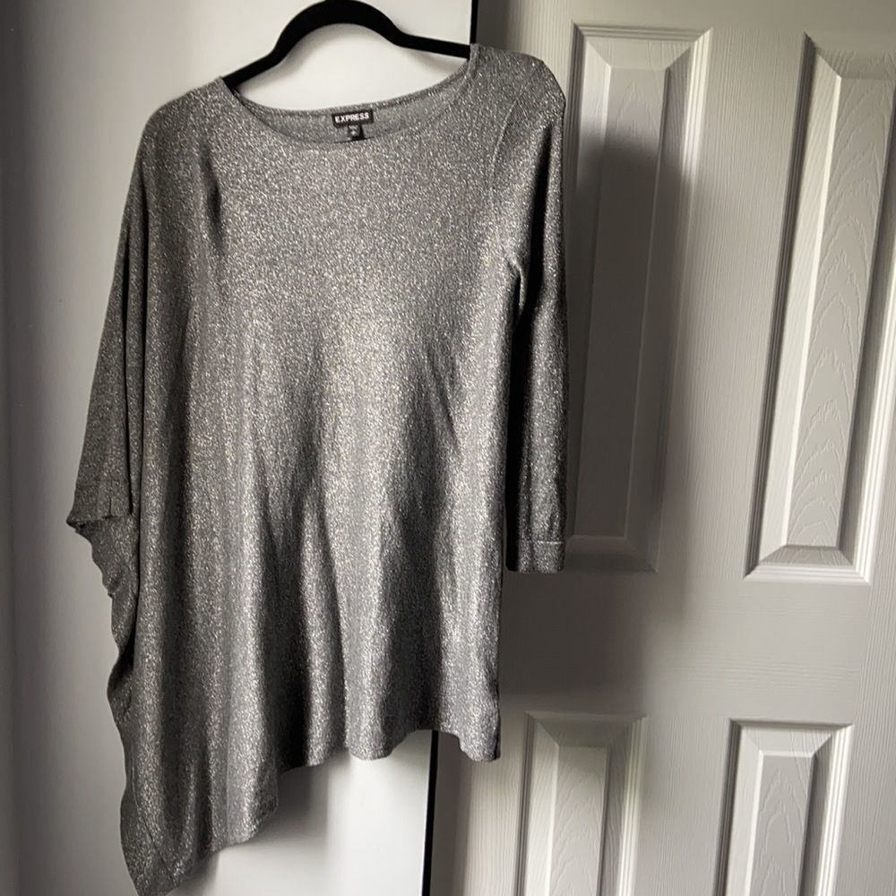 Express sparkle asymmetrical trendy long sweater S